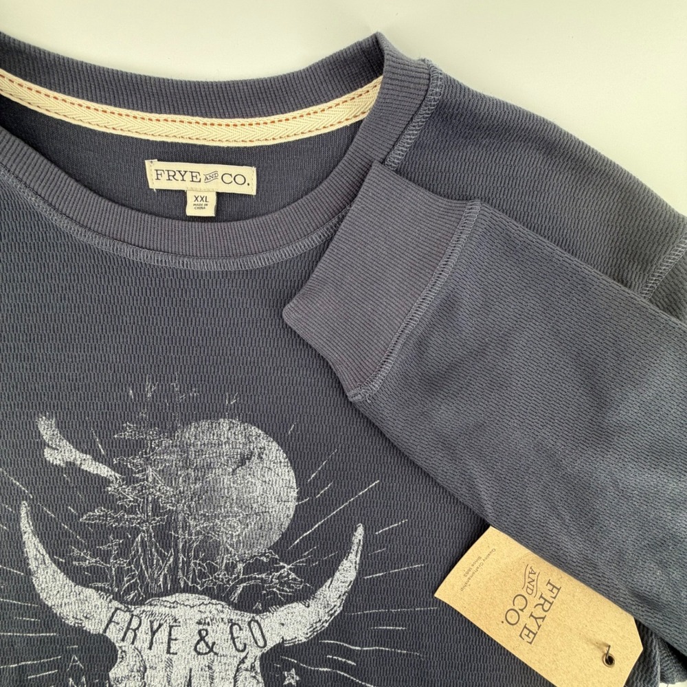 FRYE & CO. Mens Long Sleeve Thermal Crew Neck Graphic‎ T Shirt Blue Nights XXL